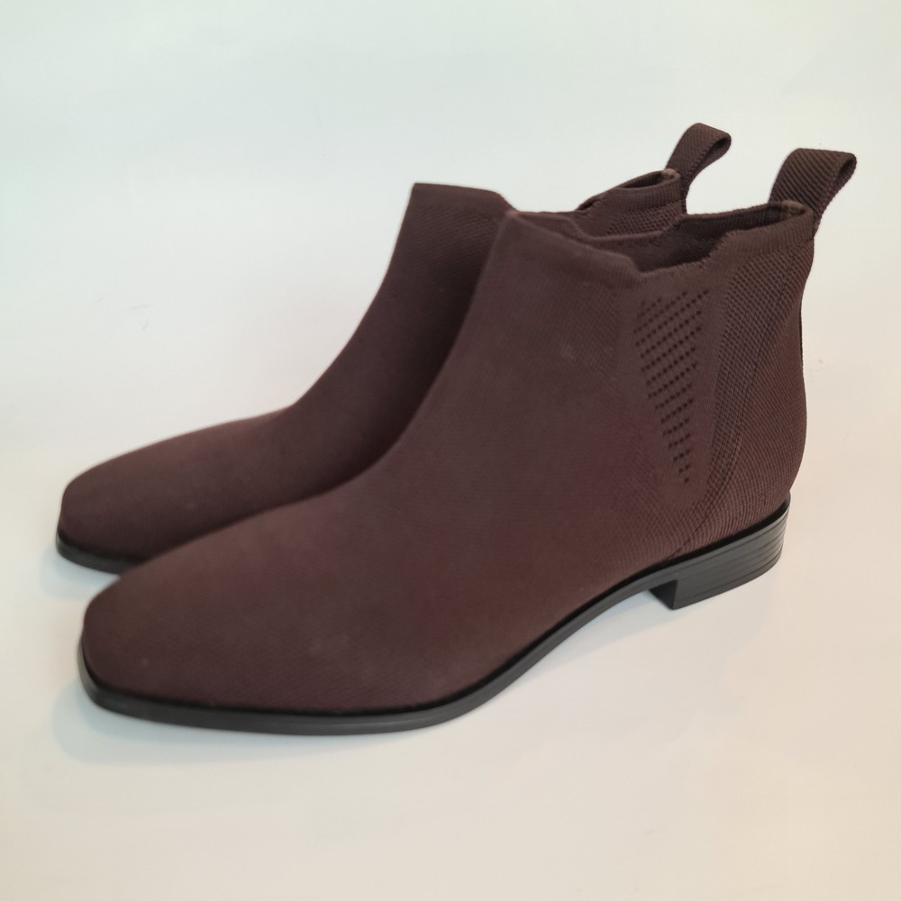 Vivaia Brown Knit Square Toe Chelsea Ankle Boots 39.5 Low Block Heel Womens 8.5 - Picture 3 of 10